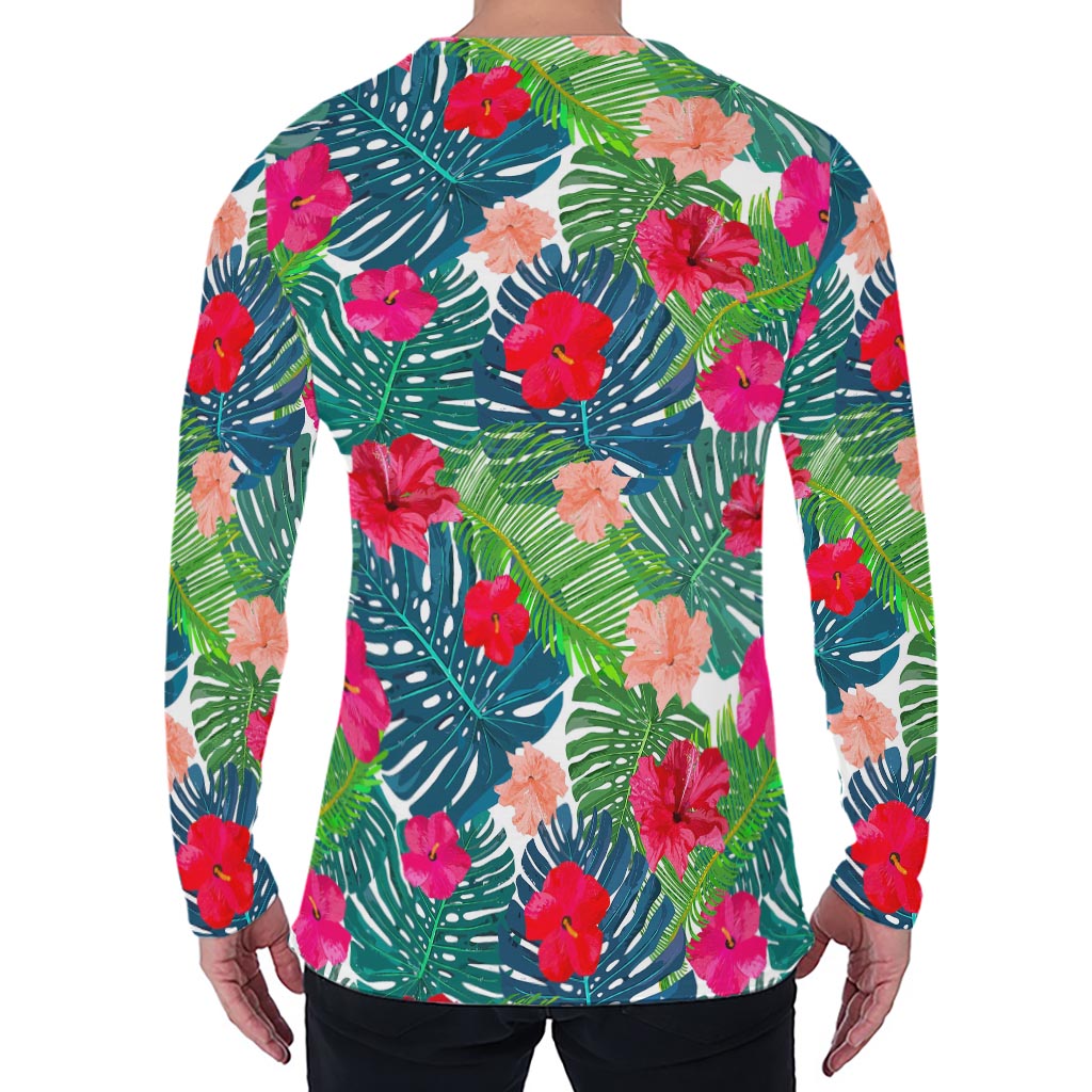Colorful Hawaii Floral Pattern Print Men's Long Sleeve T-Shirt
