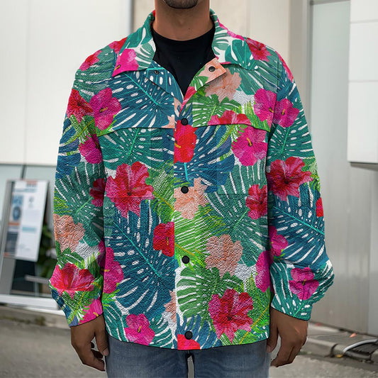 Colorful Hawaii Floral Pattern Print Men's Shirt Jacket