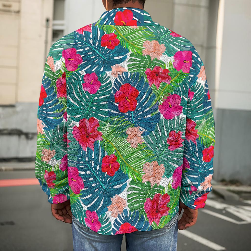 Colorful Hawaii Floral Pattern Print Men's Shirt Jacket