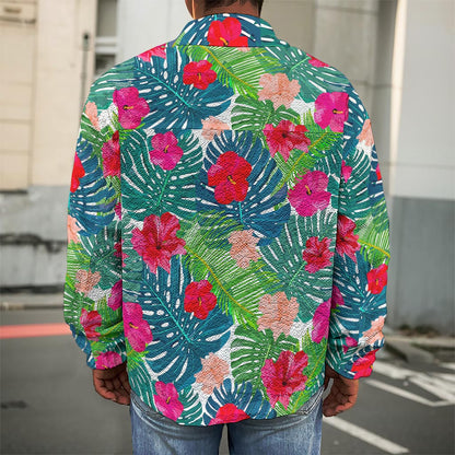 Colorful Hawaii Floral Pattern Print Men's Shirt Jacket