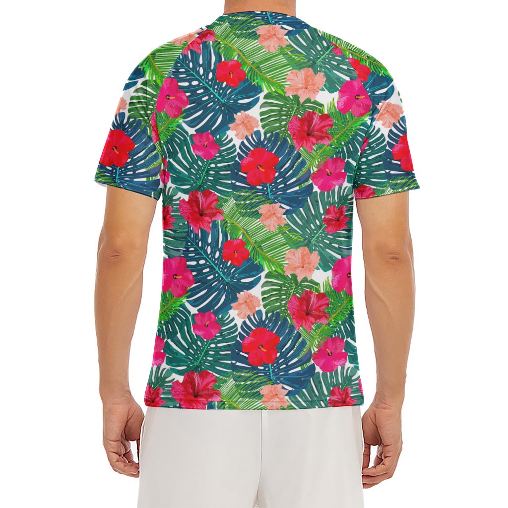 Colorful Hawaii Floral Pattern Print Men's Short Sleeve Rash Guard