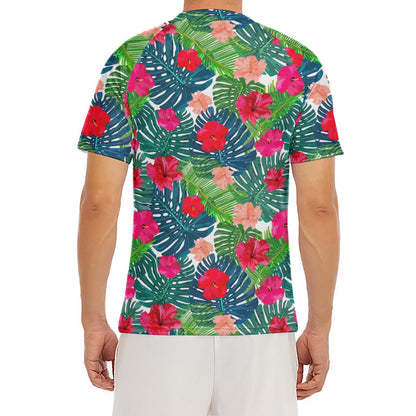 Colorful Hawaii Floral Pattern Print Men's Short Sleeve Rash Guard