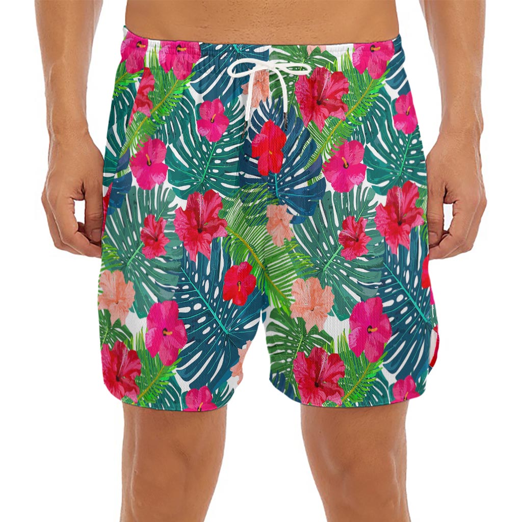 Colorful Hawaii Floral Pattern Print Men's Split Running Shorts