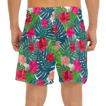 Colorful Hawaii Floral Pattern Print Men's Split Running Shorts