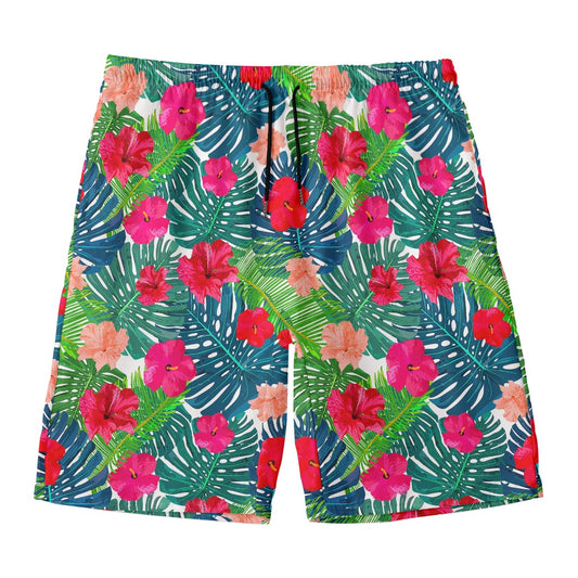 Colorful Hawaii Floral Pattern Print Men's Swim Trunks