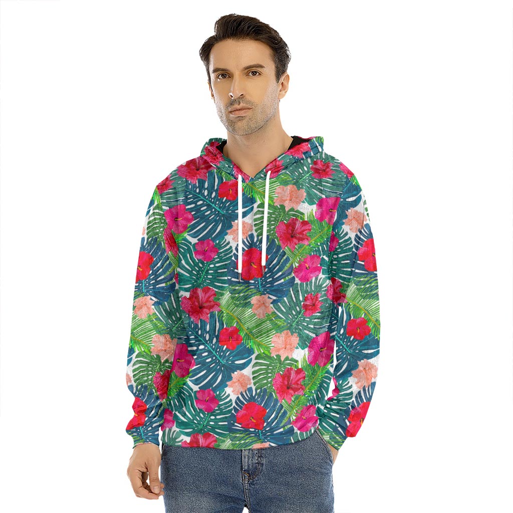 Colorful Hawaii Floral Pattern Print Men's Velvet Pullover Hoodie
