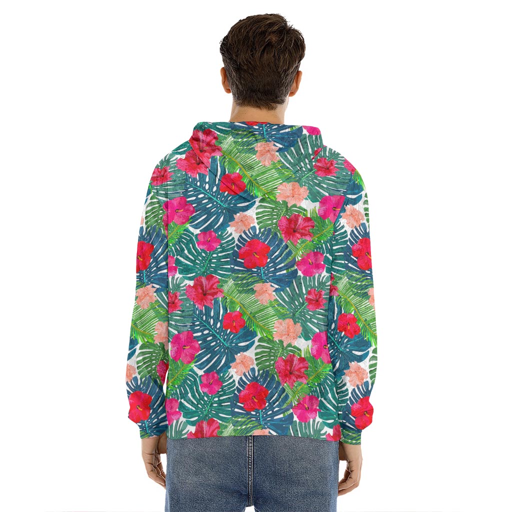 Colorful Hawaii Floral Pattern Print Men's Velvet Pullover Hoodie