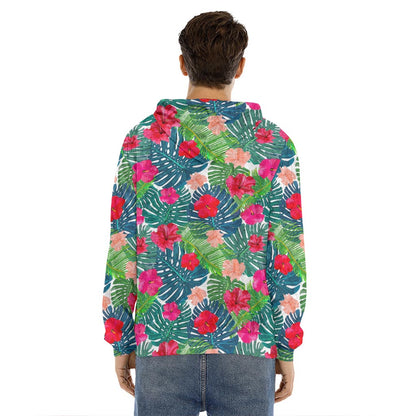 Colorful Hawaii Floral Pattern Print Men's Velvet Pullover Hoodie