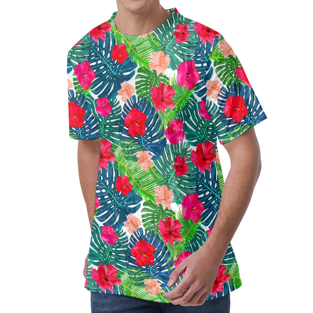 Colorful Hawaii Floral Pattern Print Men's Velvet T-Shirt