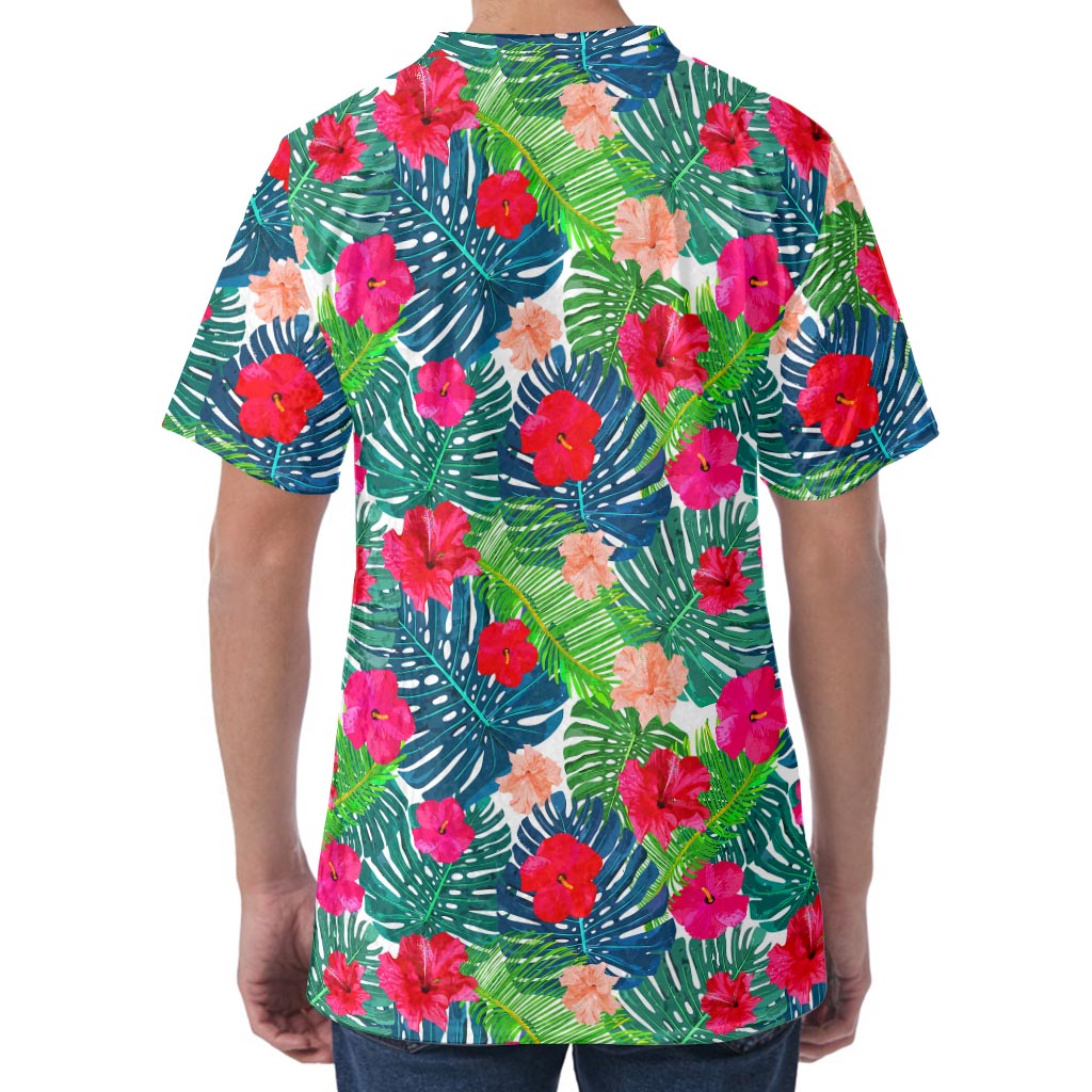 Colorful Hawaii Floral Pattern Print Men's Velvet T-Shirt