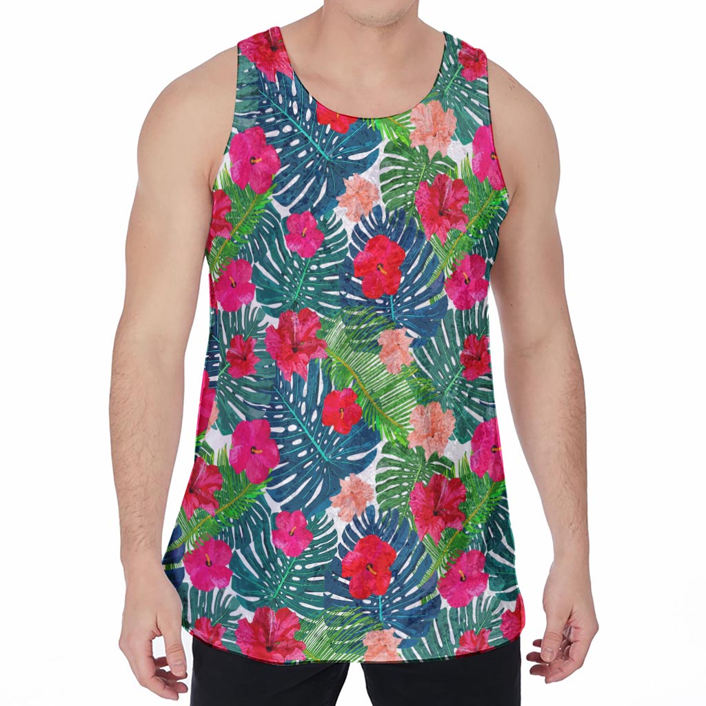 Colorful Hawaii Floral Pattern Print Men's Velvet Tank Top