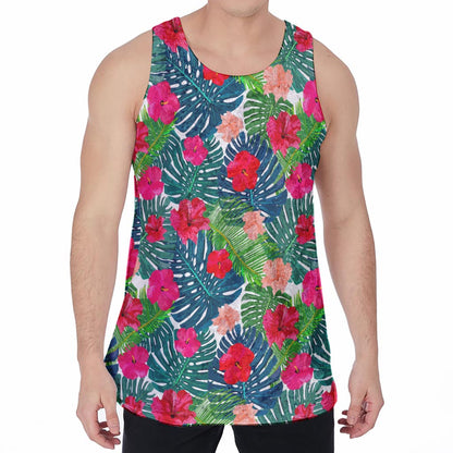 Colorful Hawaii Floral Pattern Print Men's Velvet Tank Top