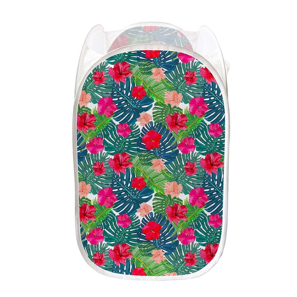 Colorful Hawaii Floral Pattern Print Mesh Laundry Hamper