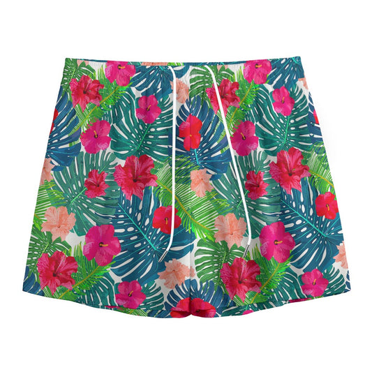 Colorful Hawaii Floral Pattern Print Mesh Shorts