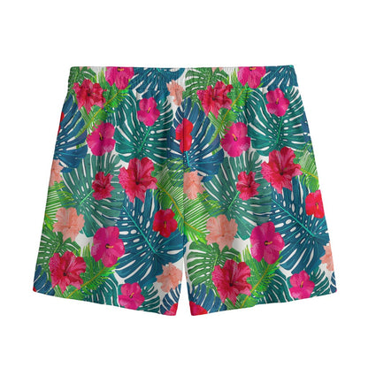 Colorful Hawaii Floral Pattern Print Mesh Shorts