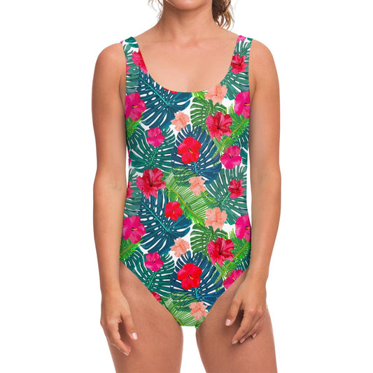 Colorful Hawaii Floral Pattern Print One Piece Swimsuit