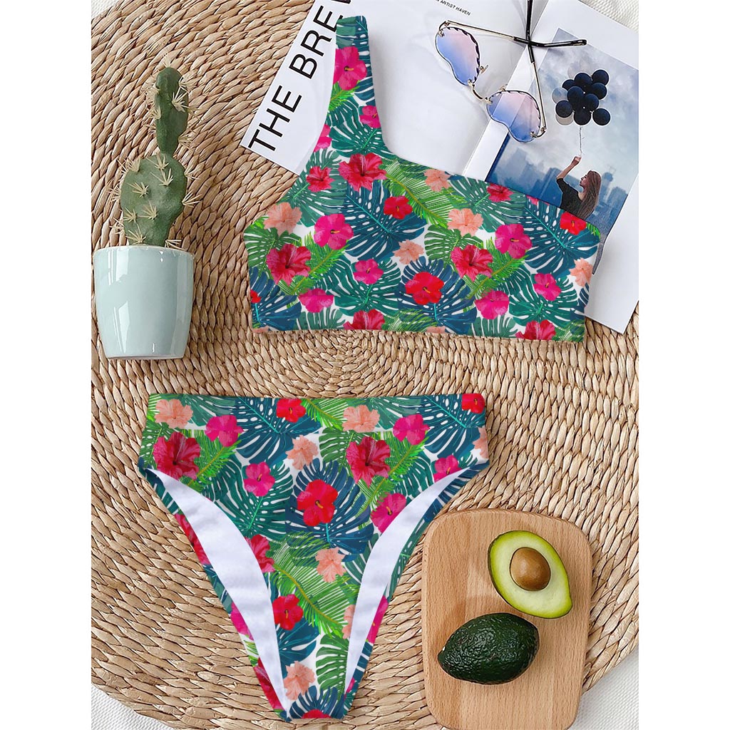 Colorful Hawaii Floral Pattern Print One Shoulder Bikini Top