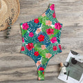 Colorful Hawaii Floral Pattern Print One Shoulder Bodysuit