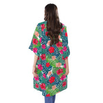 Colorful Hawaii Floral Pattern Print Open Front Beach Cover Up
