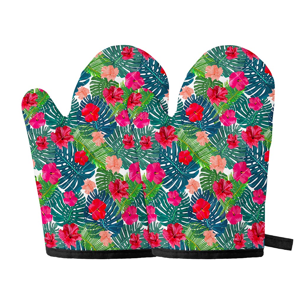 Colorful Hawaii Floral Pattern Print Oven Mitts