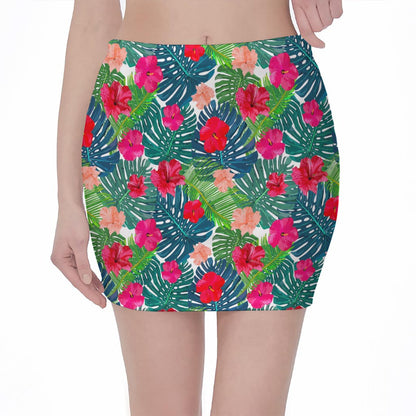 Colorful Hawaii Floral Pattern Print Pencil Mini Skirt