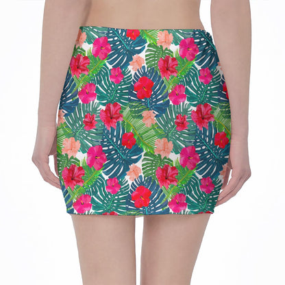 Colorful Hawaii Floral Pattern Print Pencil Mini Skirt