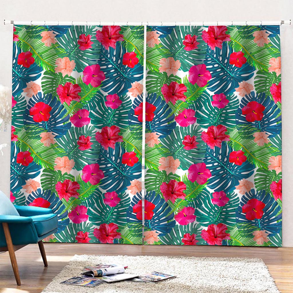 Colorful Hawaii Floral Pattern Print Pencil Pleat Curtains