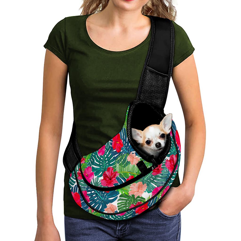 Colorful Hawaii Floral Pattern Print Pet Sling Carrier