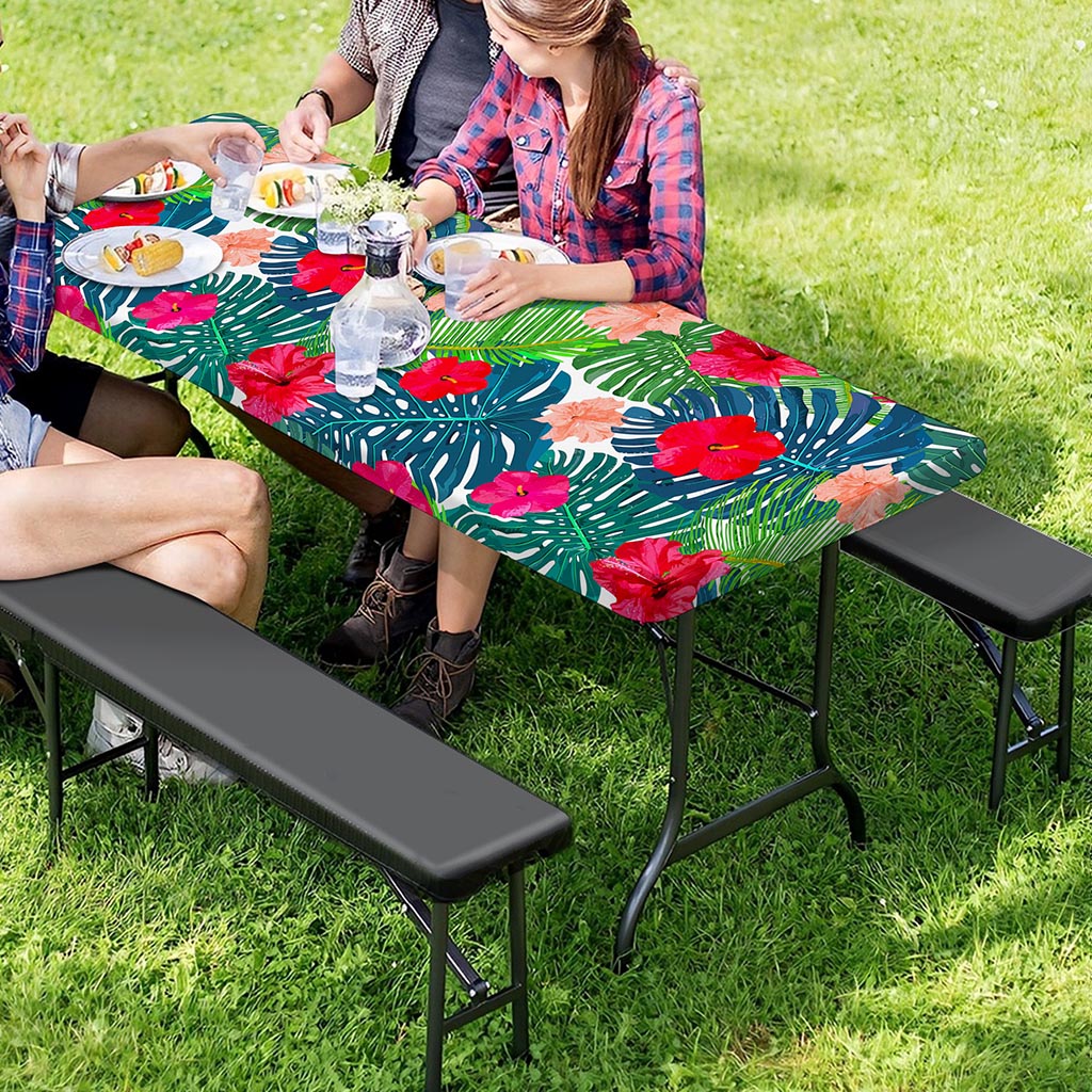 Colorful Hawaii Floral Pattern Print Picnic Table Cover