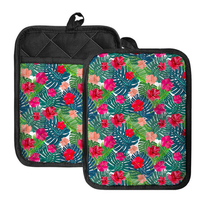 Colorful Hawaii Floral Pattern Print Pot Holders With Pocket