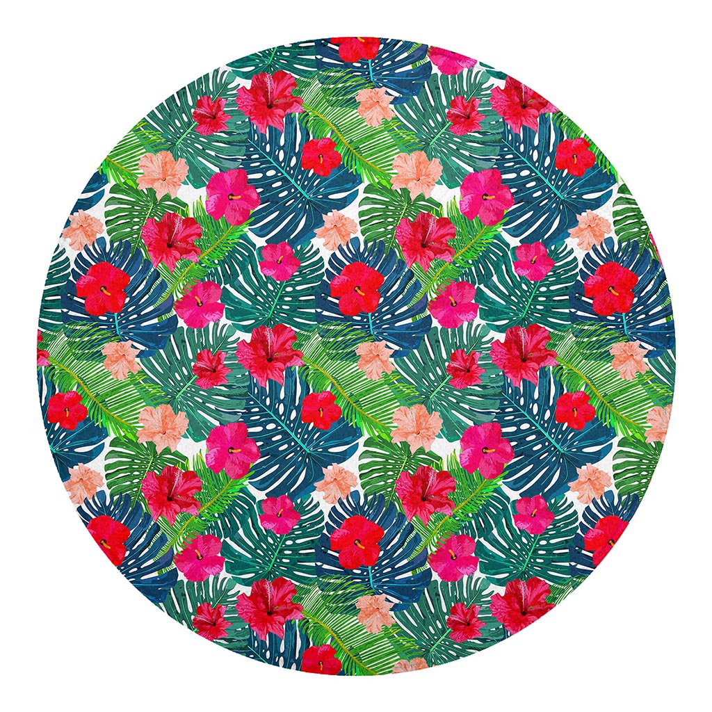 Colorful Hawaii Floral Pattern Print Round Blanket