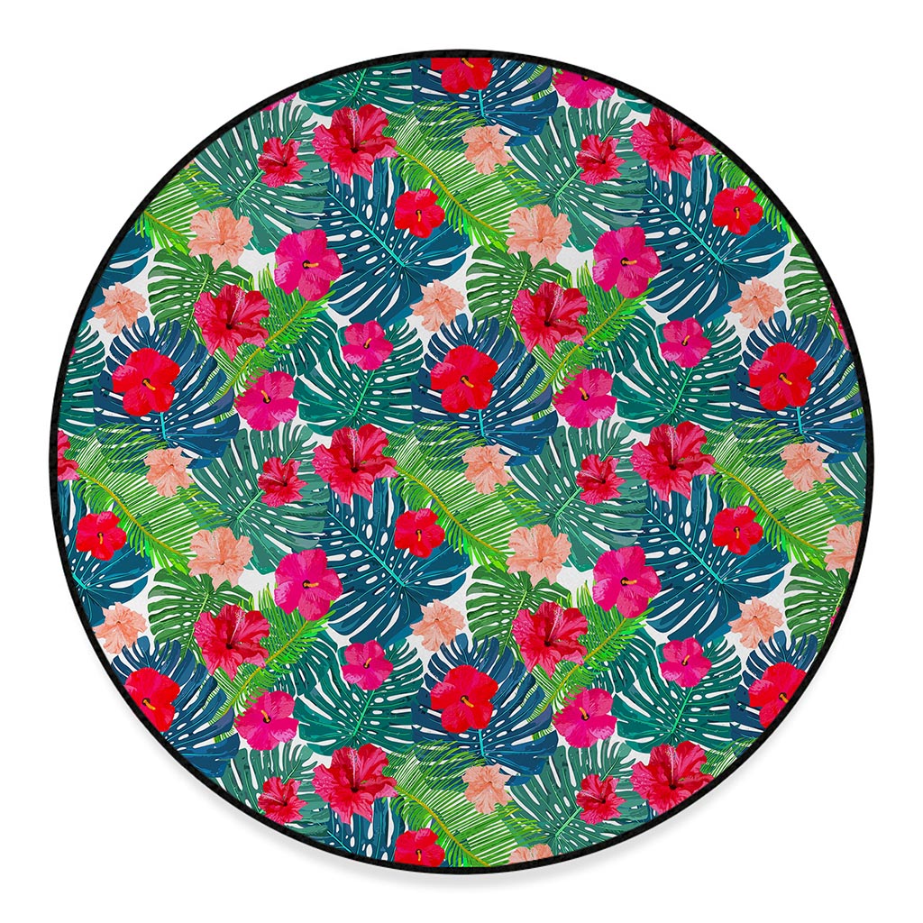 Colorful Hawaii Floral Pattern Print Round Floor Mat