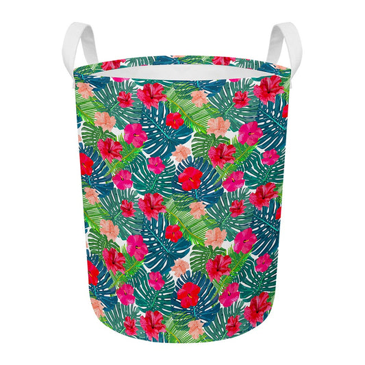Colorful Hawaii Floral Pattern Print Round Laundry Basket