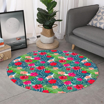 Colorful Hawaii Floral Pattern Print Round Rug