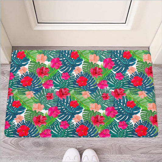 Colorful Hawaii Floral Pattern Print Rubber Doormat