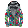 Colorful Hawaii Floral Pattern Print Sherpa Lined Zip Up Hoodie