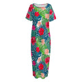 Colorful Hawaii Floral Pattern Print Short Sleeve Long Nightdress