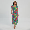 Colorful Hawaii Floral Pattern Print Short Sleeve Maxi Dress