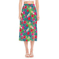 Colorful Hawaii Floral Pattern Print Side Slit Midi Skirt