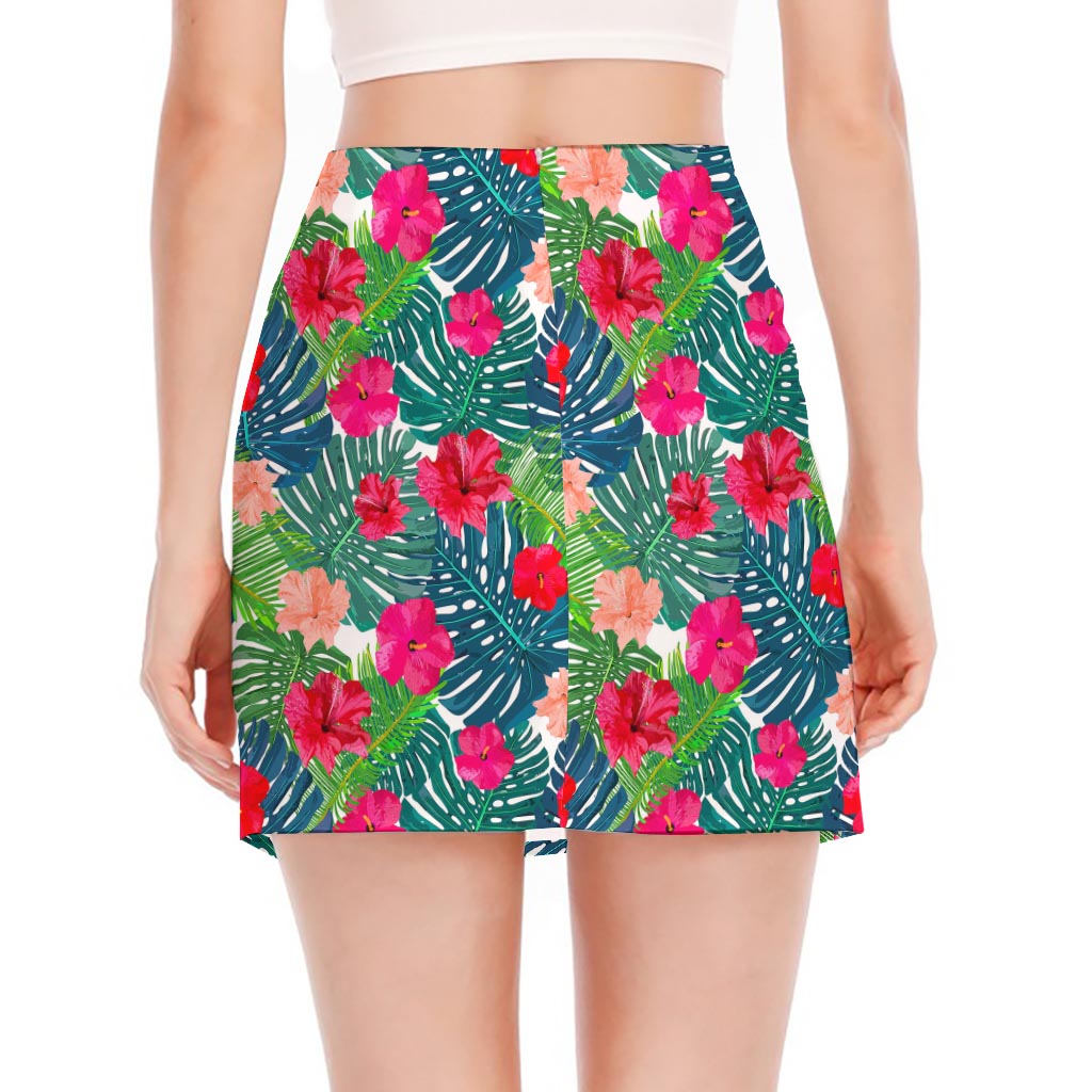 Colorful Hawaii Floral Pattern Print Side Slit Mini Skirt