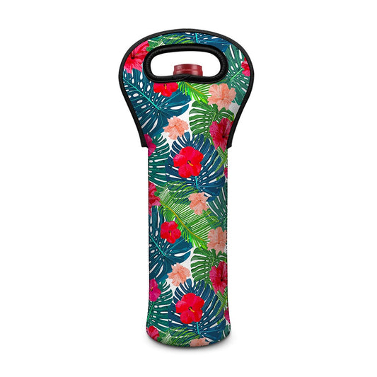 Colorful Hawaii Floral Pattern Print Single Neoprene Wine Tote
