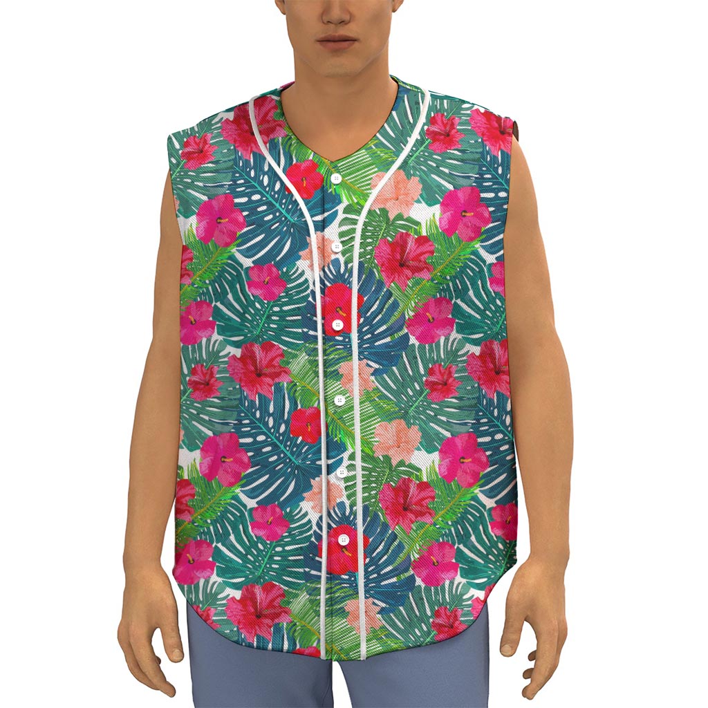 Colorful Hawaii Floral Pattern Print Sleeveless Baseball Jersey