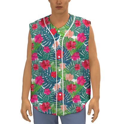 Colorful Hawaii Floral Pattern Print Sleeveless Baseball Jersey