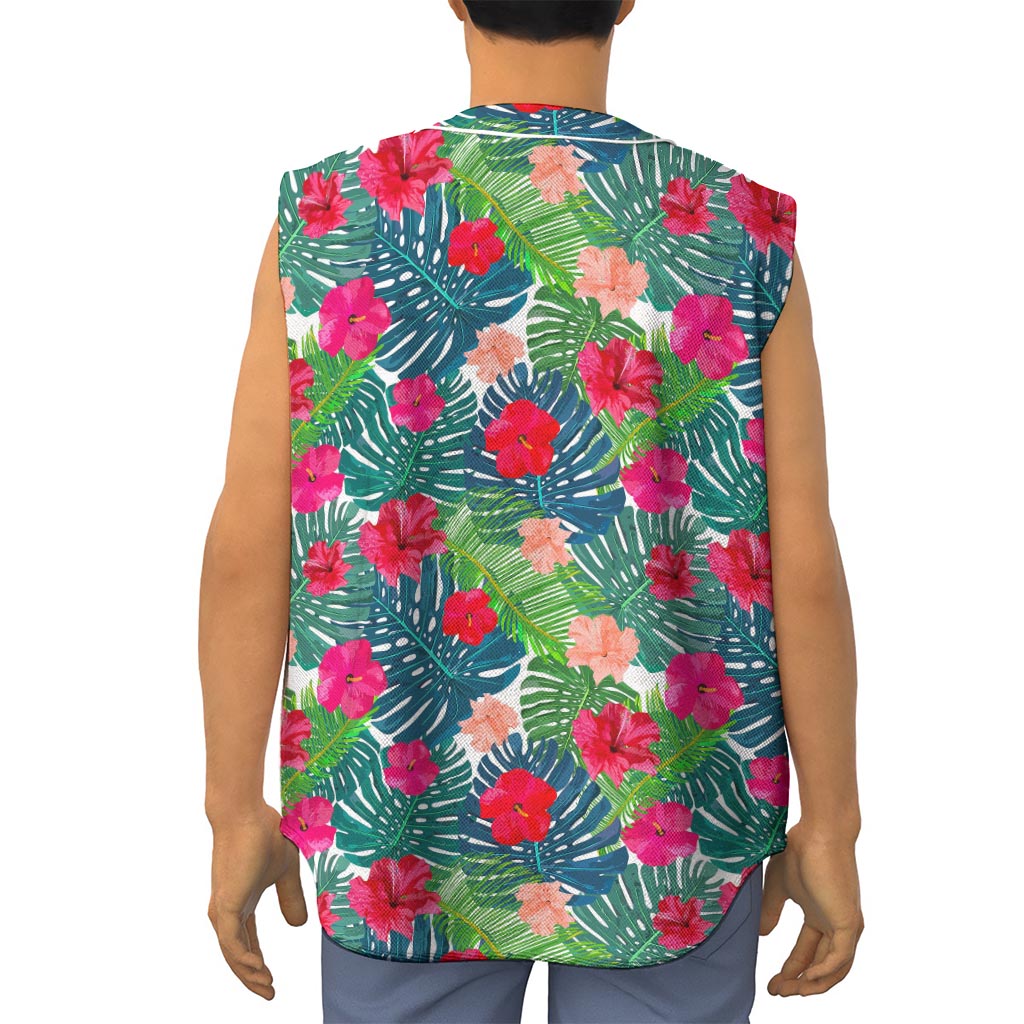 Colorful Hawaii Floral Pattern Print Sleeveless Baseball Jersey