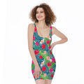 Colorful Hawaii Floral Pattern Print Sleeveless Bodycon Dress