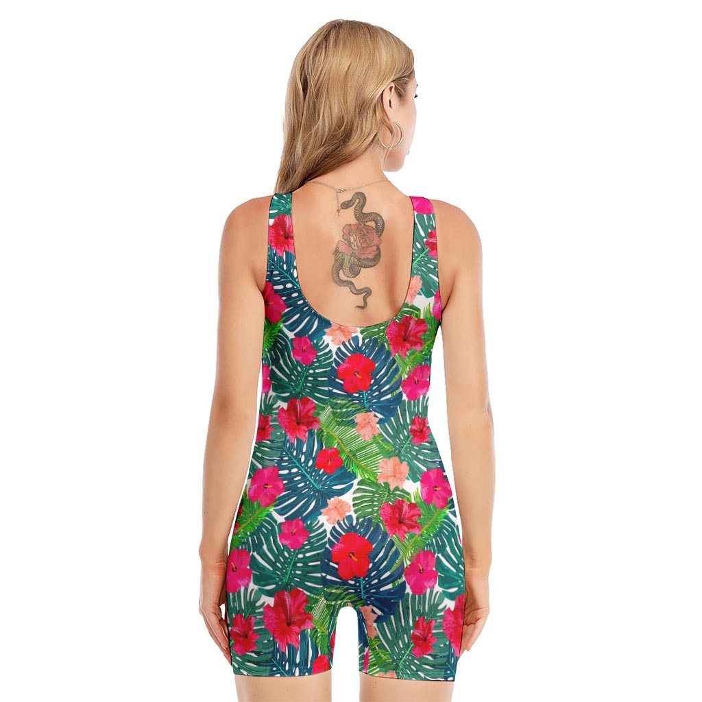 Colorful Hawaii Floral Pattern Print Sleeveless One Piece Swimsuit