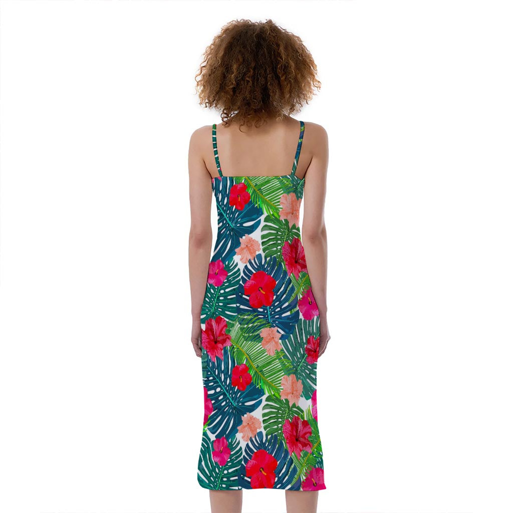 Colorful Hawaii Floral Pattern Print Slim Fit Midi Cami Dress