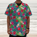 Colorful Hawaii Floral Pattern Print Textured Short Sleeve Shirt