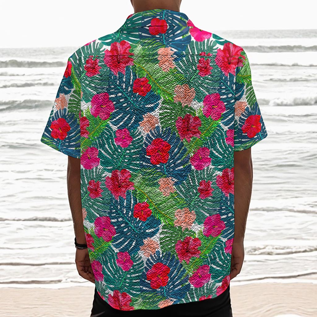 Colorful Hawaii Floral Pattern Print Textured Short Sleeve Shirt