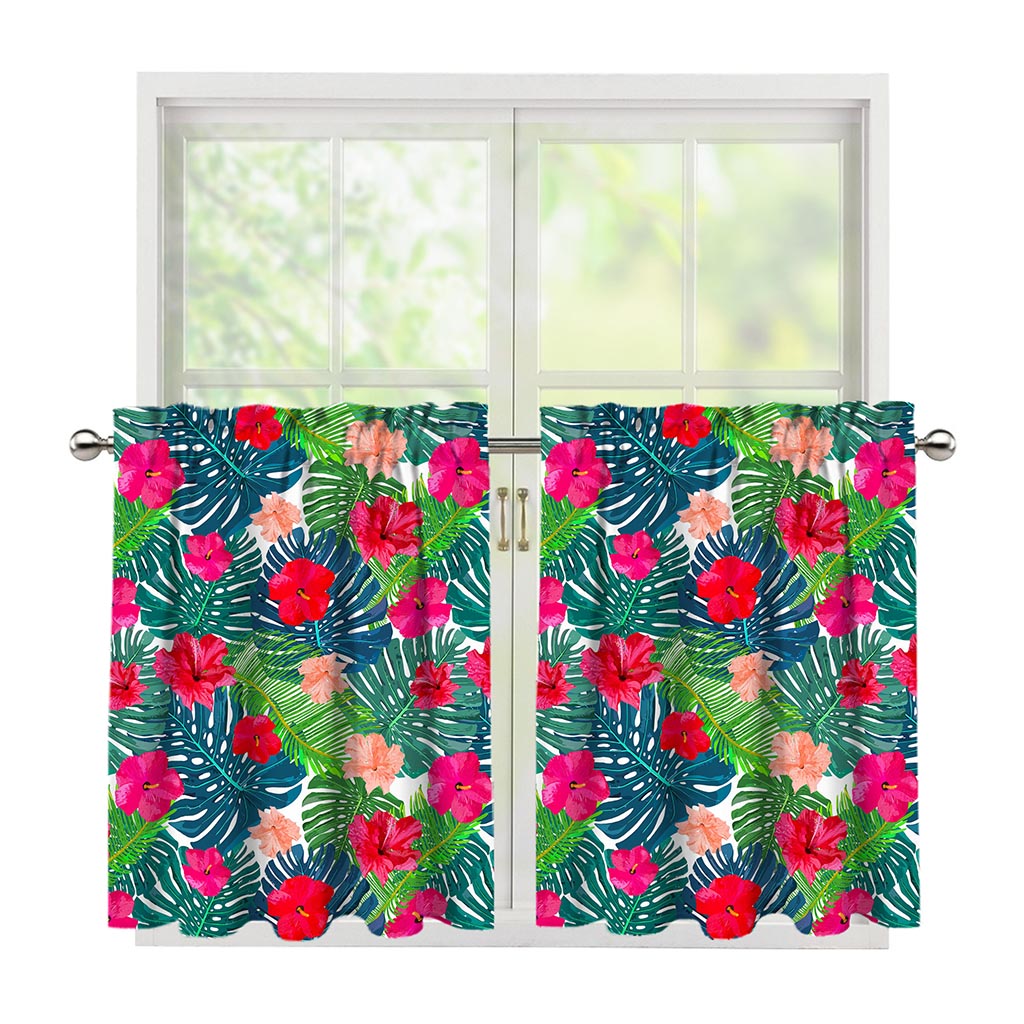 Colorful Hawaii Floral Pattern Print Tier Curtains